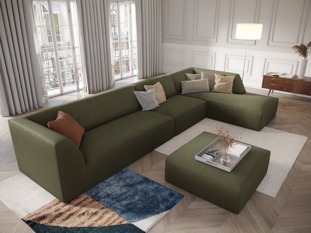 Cosmopolitan Design Ecksofa Siena 5-Sitzer Kord Scala Grün Rechts