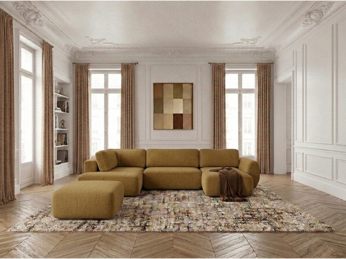 Bobochic Denise Wohnlandschaft mit Pouf Strukturstoff Gelb Ecke rechts