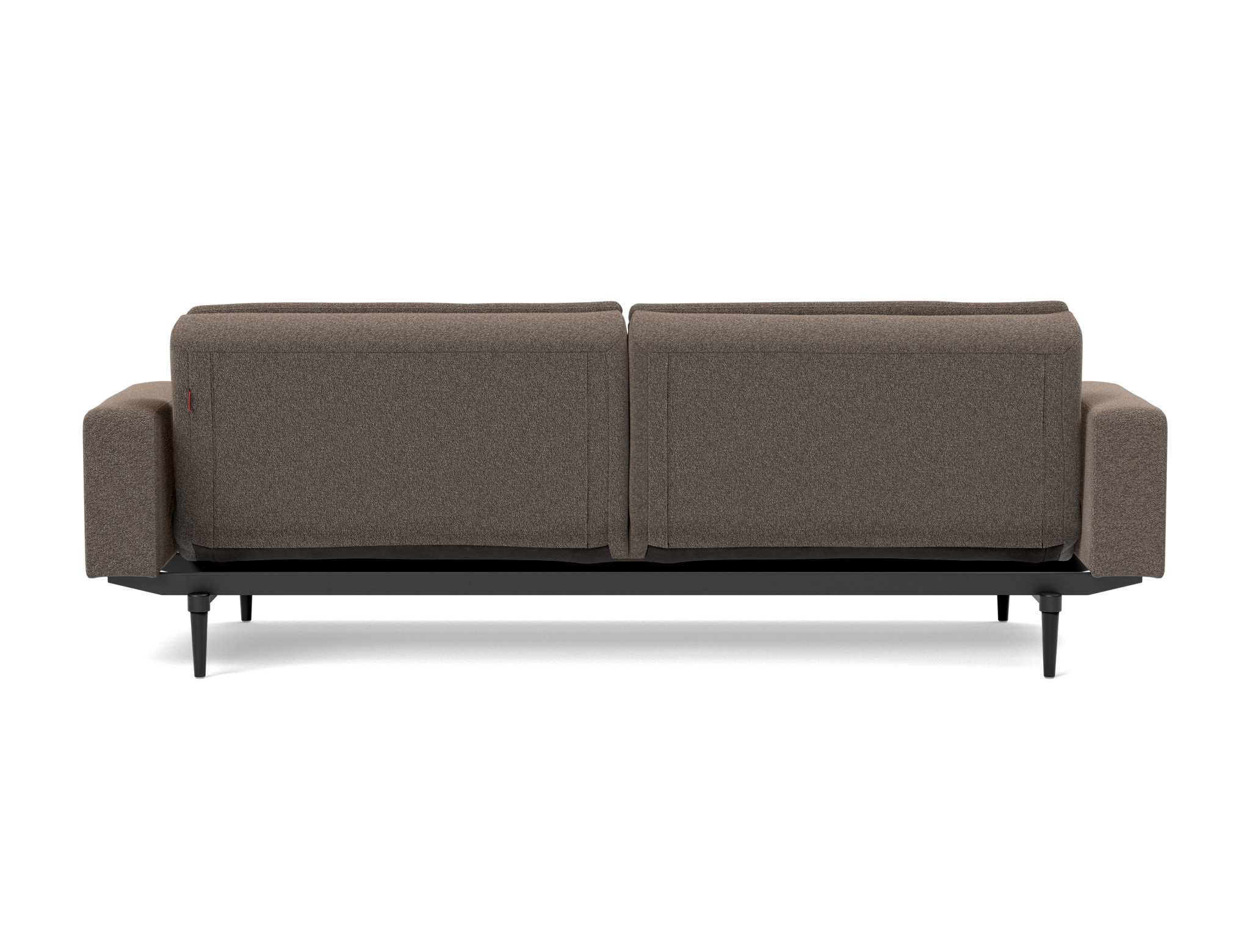 Schlafsofa Dublexo mit Armlehnen Boucle Skandi 530-Taupe Beine Styletto Eiche schwarz