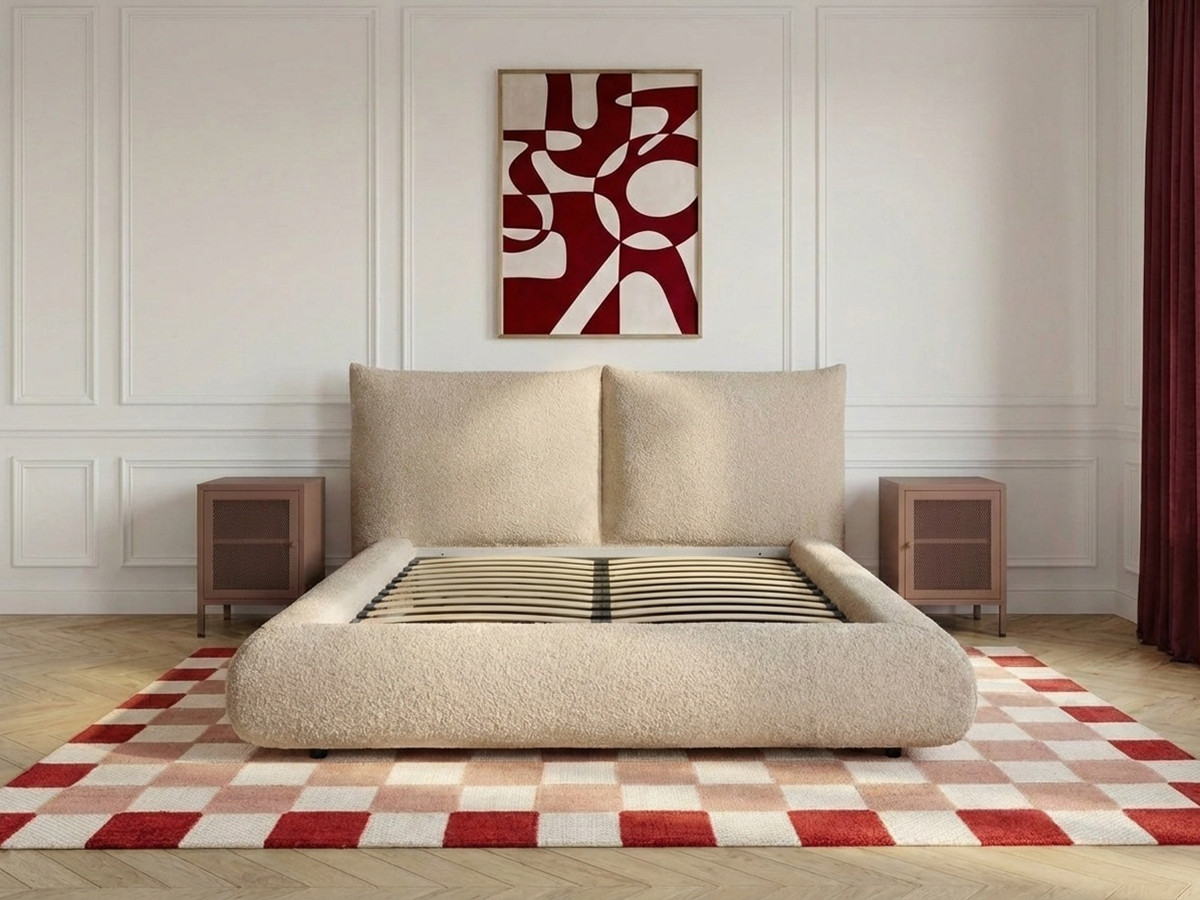 Bobochic Jaden Polsterbett Bouclé-Stoff Beige, Liegefläche 140 × 190 cm