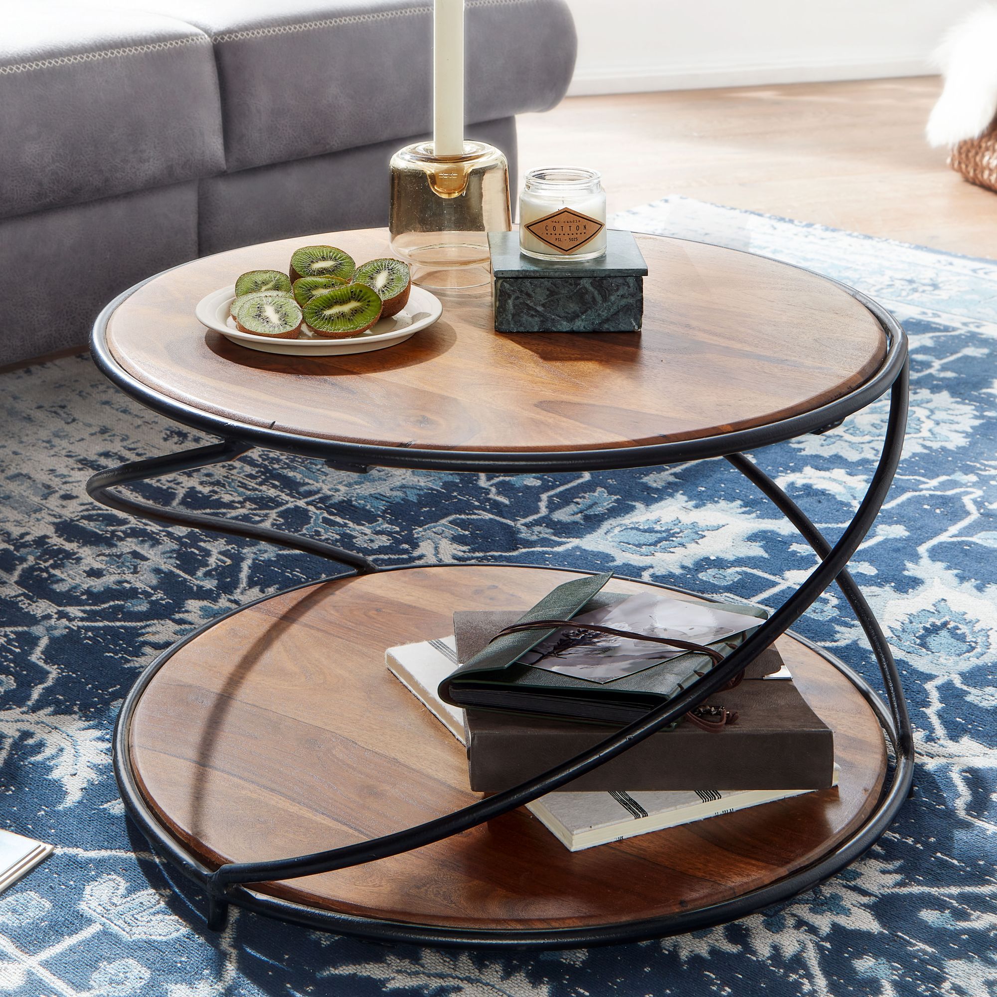 Couchtisch Saltvik Massivholz Dunkelbraun Ø 58 cm