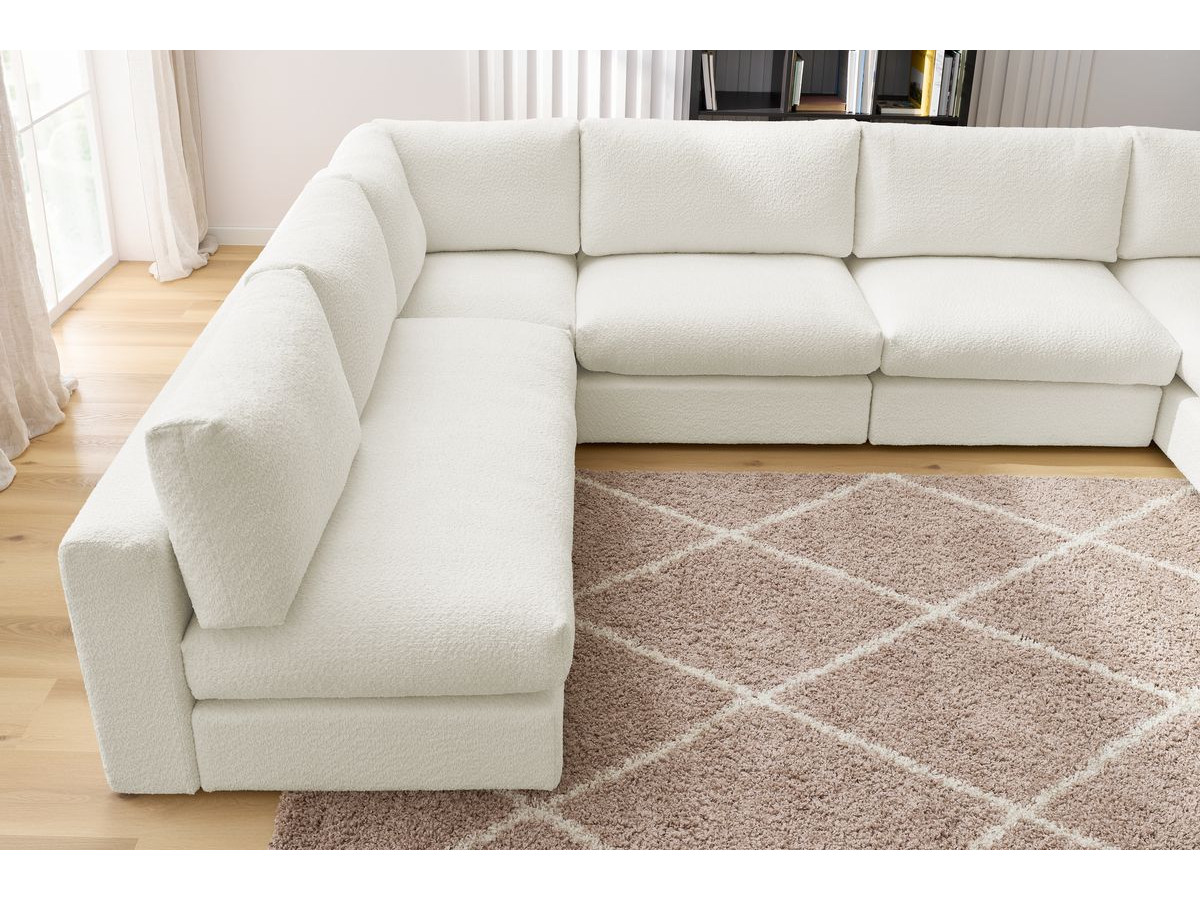 Bobochic Paris Ecksofa mit Pouf 369 × 262 cm Bouclé-Stoff Weiß