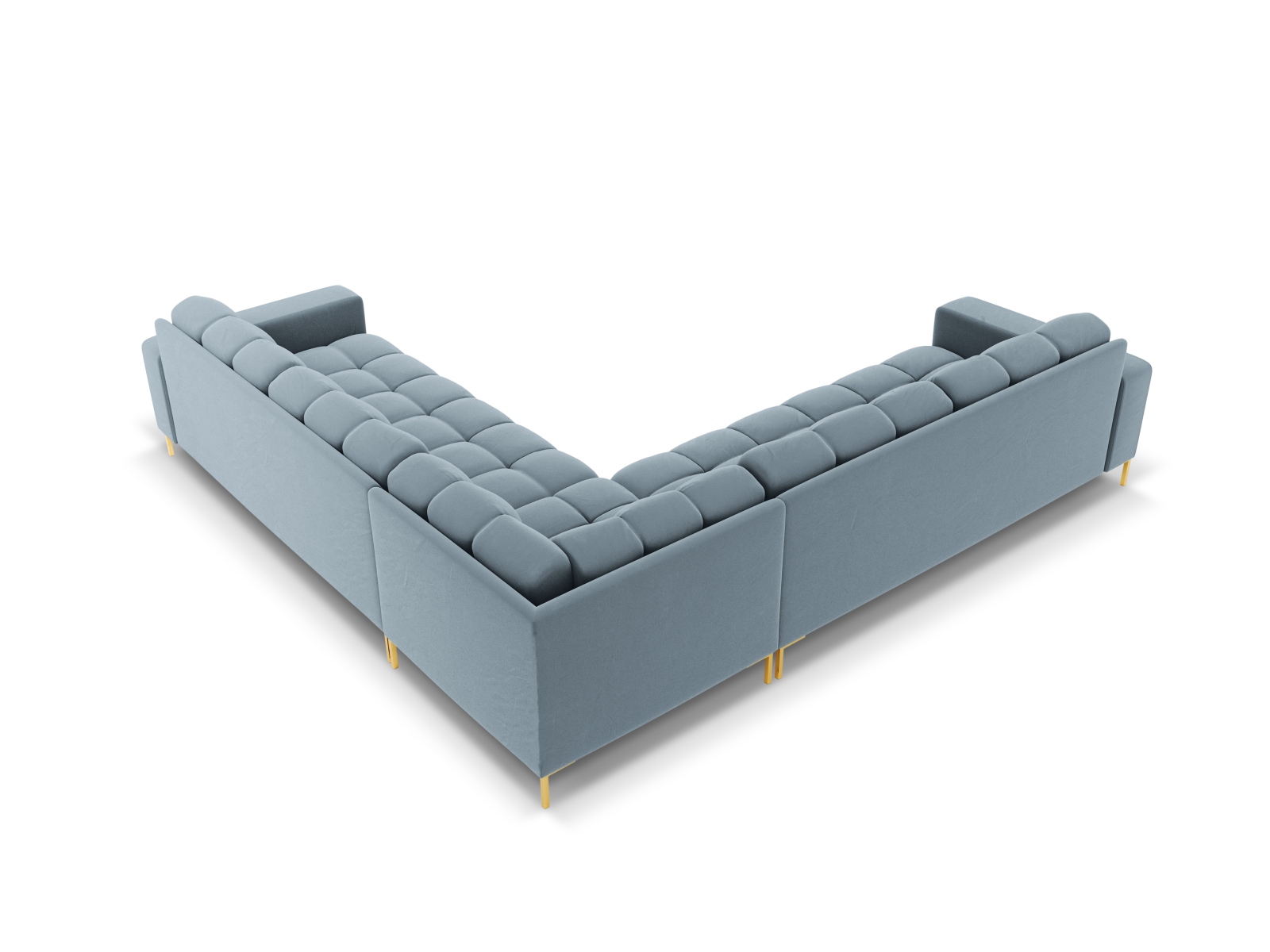 Cosmopolitan Design Symmetrisches Ecksofa Bali 6-Sitzer Samt Bluvel Hellblau Beine Gold