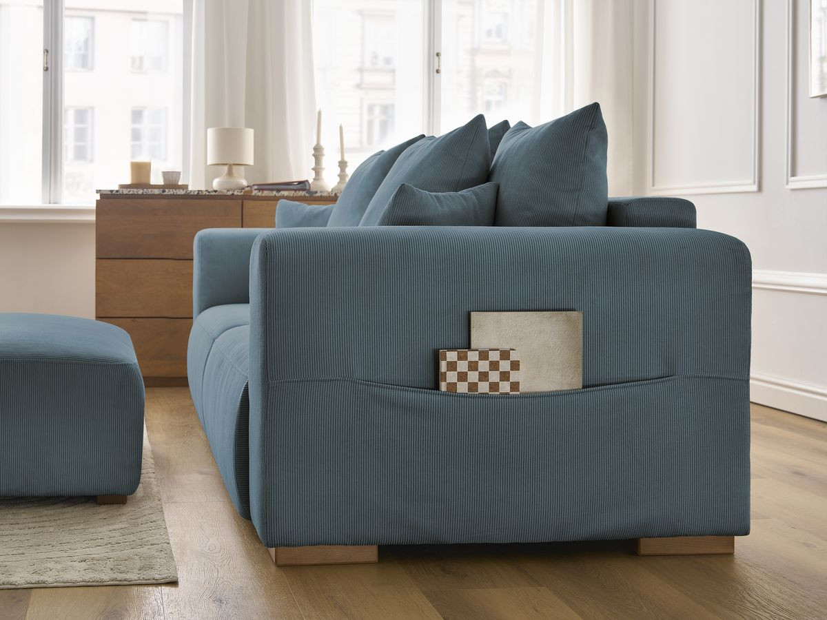 Bobochic Sidonie Sofa 4-Sitzer mit Pouf Cordsamt Dunkelblau