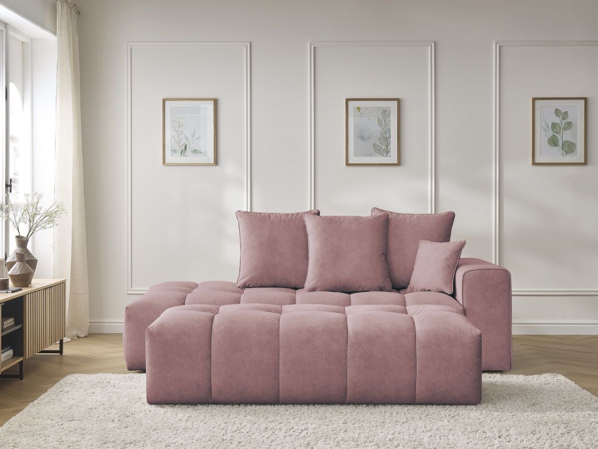Bobochic Mont-blanc Sofa 5-Sitzer mit Pouf Samt Rosa Armlehne rechts