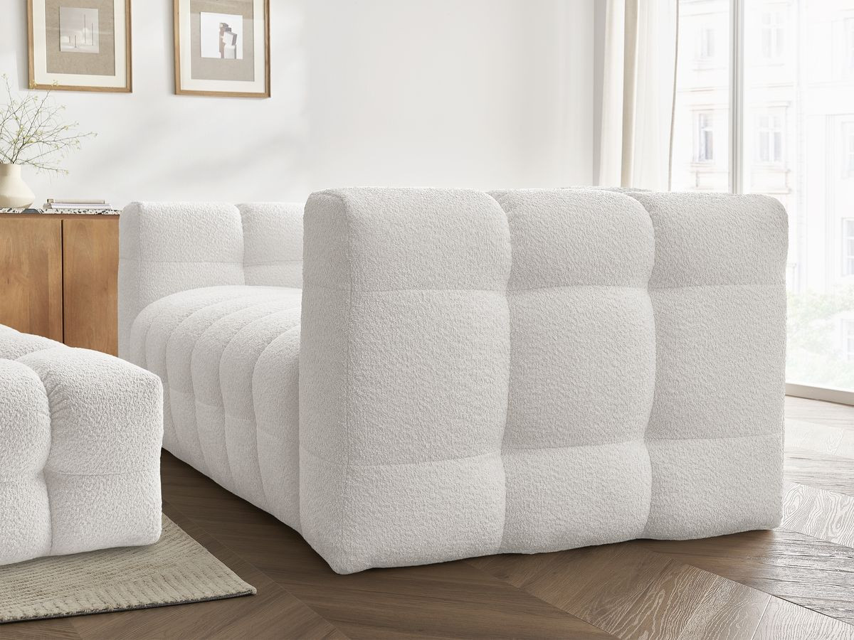 Bobochic Cloud Schlafsofa 3-Sitzer mit Pouf Bouclé-Stoff Weiß