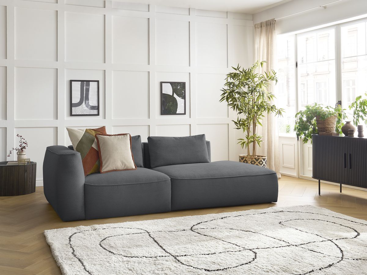 Bobochic Leopold Sofa 3-Sitzer Cordsamt Dunkelgrau Armlehne links