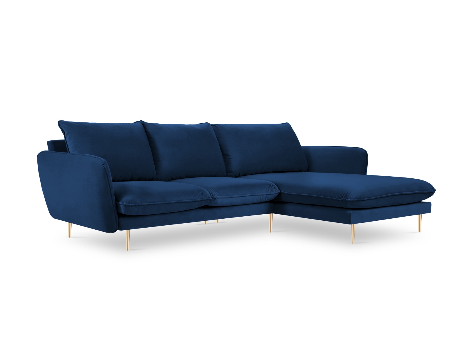 Cosmopolitan Design Ecksofa Vienna 5-Sitzer Samt Bluvel Königsblau Rechts Beine Gold