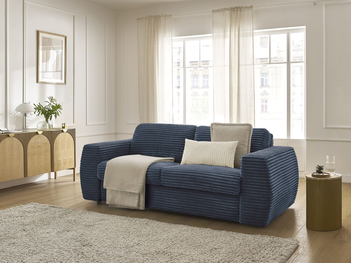 Bobochic Hugo Schlafsofa 3-Sitzer Cordsamt Dunkelblau, Liegefläche 140 × 190 cm