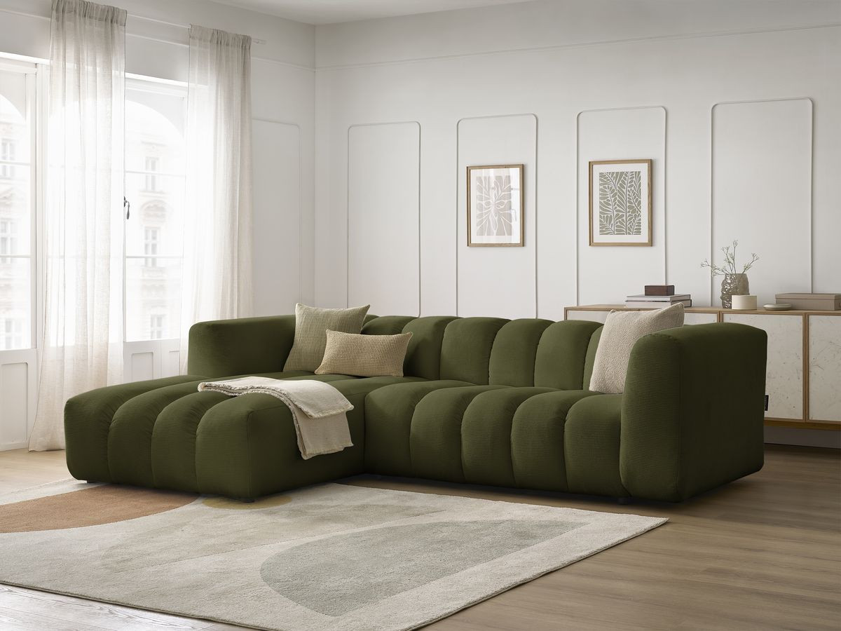 Bobochic Talia Ecksofa Melange-Stoff Grün Ecke links