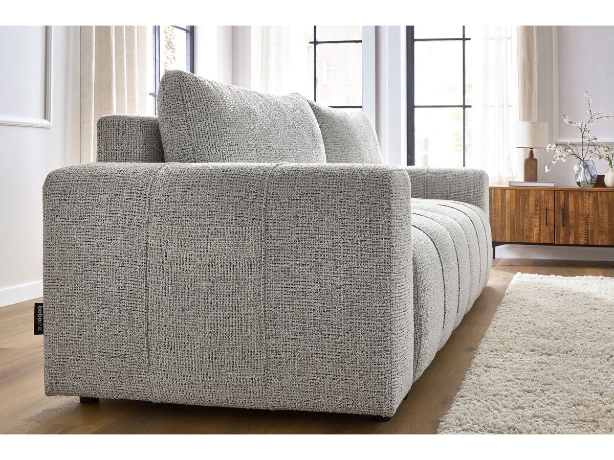 Bobochic Arsene Schlafsofa 3-Sitzer mit Bettkasten Melange-Stoff Hellgrau