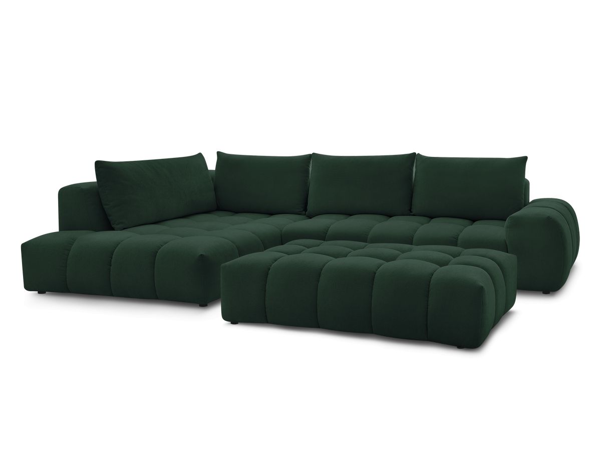 Bobochic Everest Ecksofa mit Schlaffunktion und Pouf, 4 Kissen Strukturstoff Grün Ecke links
