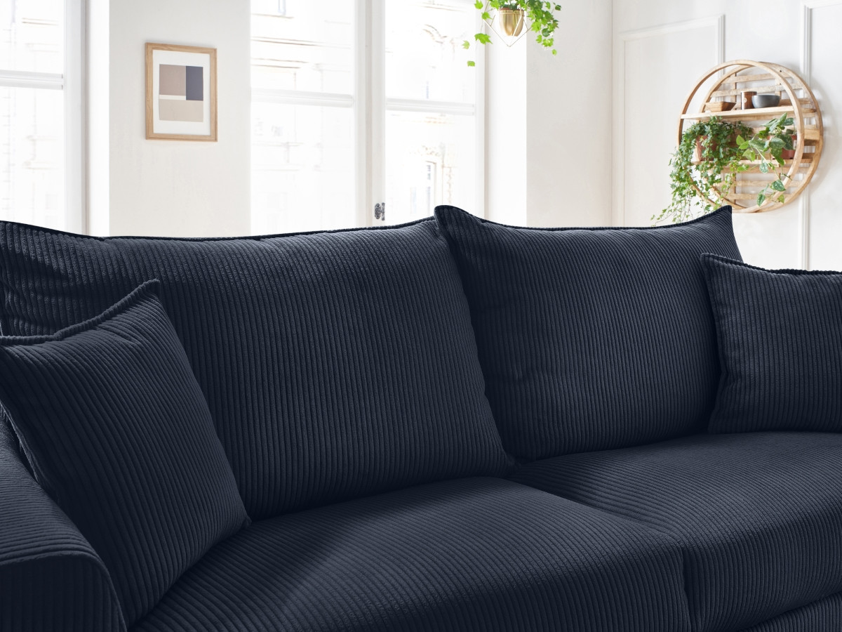 Bobochic Augustin Schlafsofa 3-Sitzer Cordsamt Dunkelblau, Liegefläche 140 × 200 cm