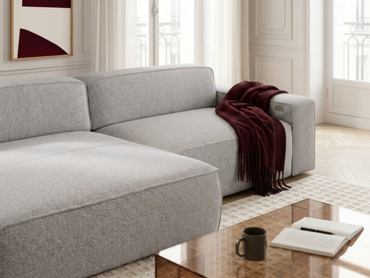 Bobochic Abel Ecksofa mit Schlaffunktion Melange-Stoff Grau Ecke links
