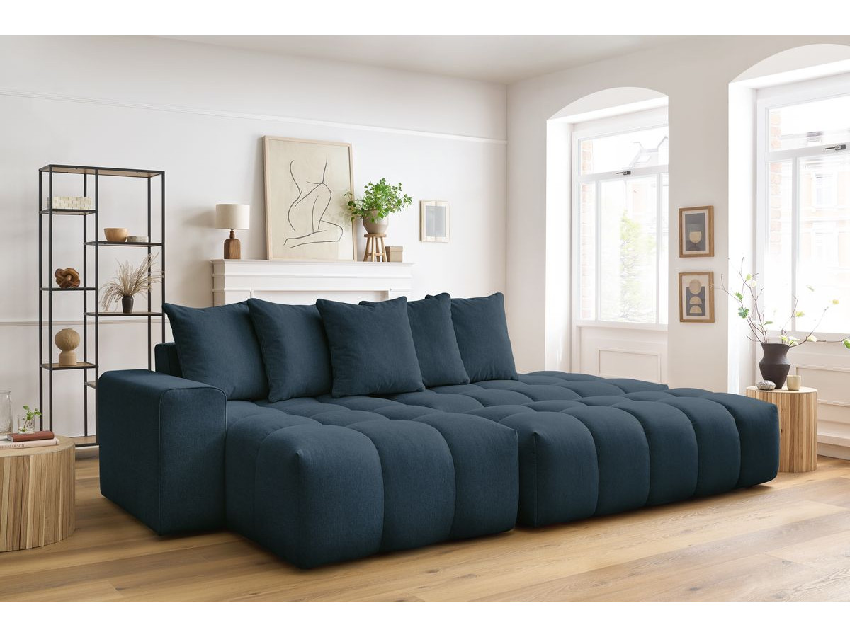 Bobochic Mont-blanc Ecksofa mit Pouf Melange-Stoff Dunkelblau Ecke links