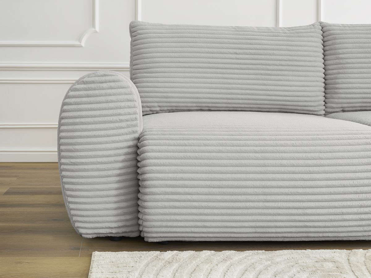 Bobochic Lucien Schlafsofa 3-Sitzer mit Bettkasten Breitcord weich Hellgrau