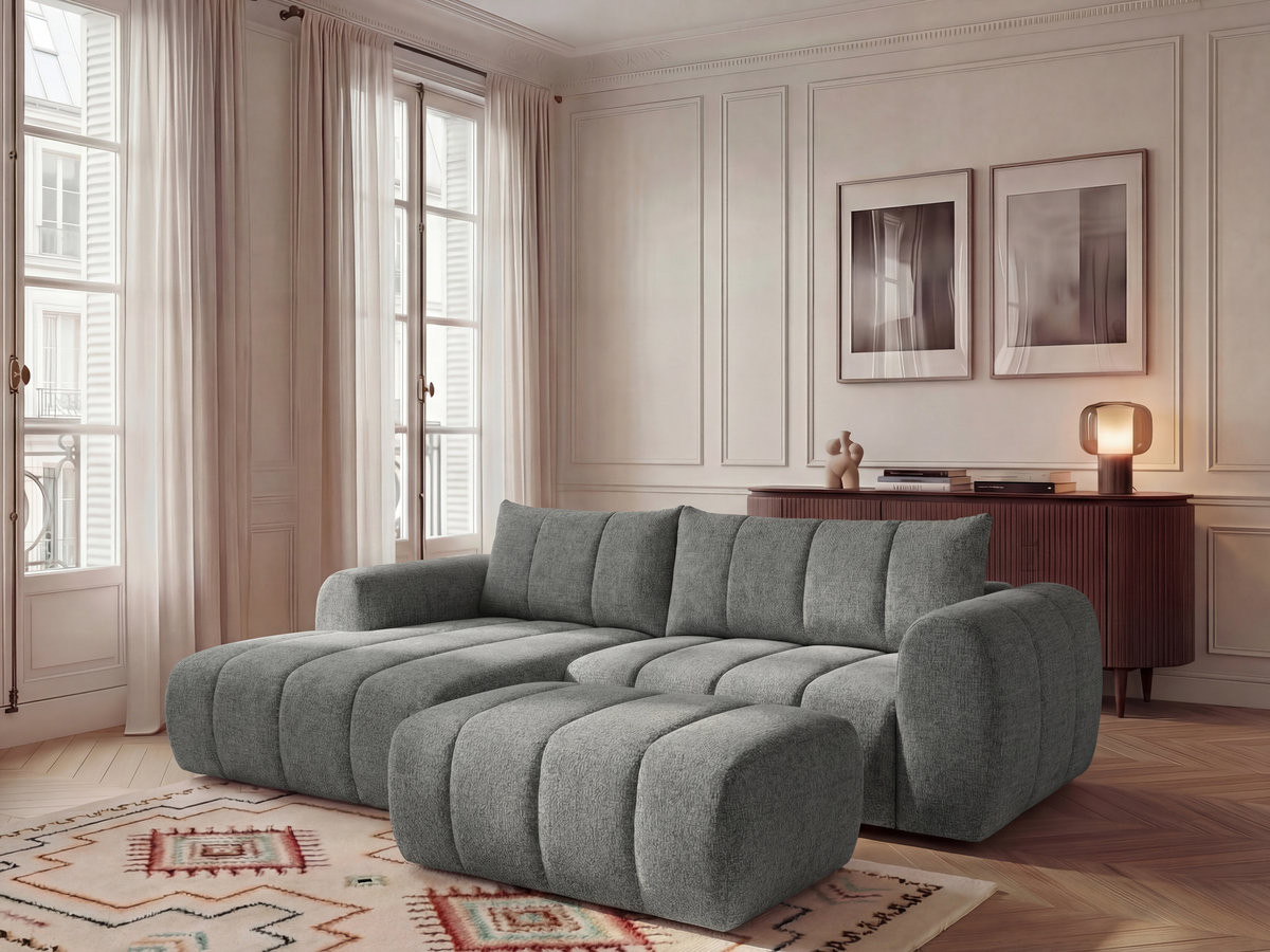Bobochic Nesty Ecksofa 272 cm mit Pouf Melange-Stoff Dunkelgrau Ecke links