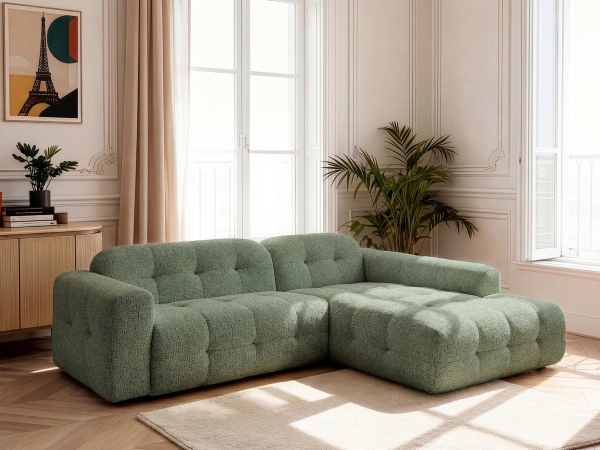 Bobochic Laura Ecksofa Melange-Stoff Hellgrün Ecke rechts