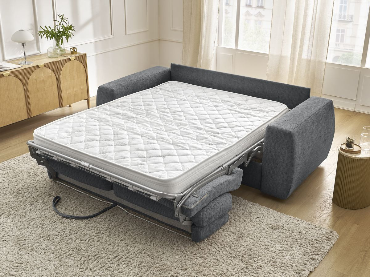 Bobochic Hugo Schlafsofa 3-Sitzer Strukturstoff Dunkelgrau, Liegefläche 160 × 190 cm