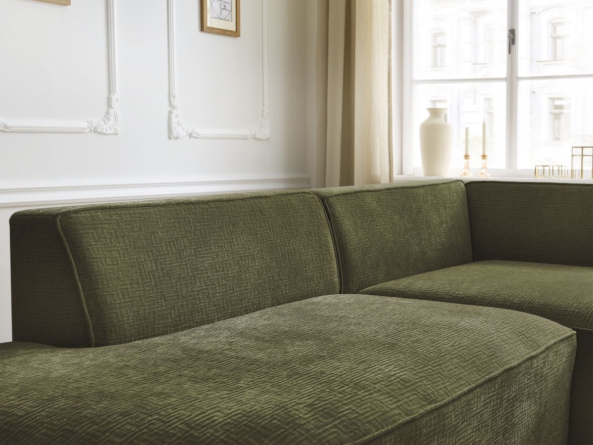 Bobochic Rousseau Ecksofa Strukturstoff Grün Ecke rechts