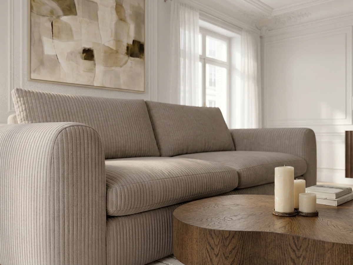 Bobochic Archi Schlafsofa 3-Sitzer Cordsamt Beige, Liegefläche 140 × 190 cm