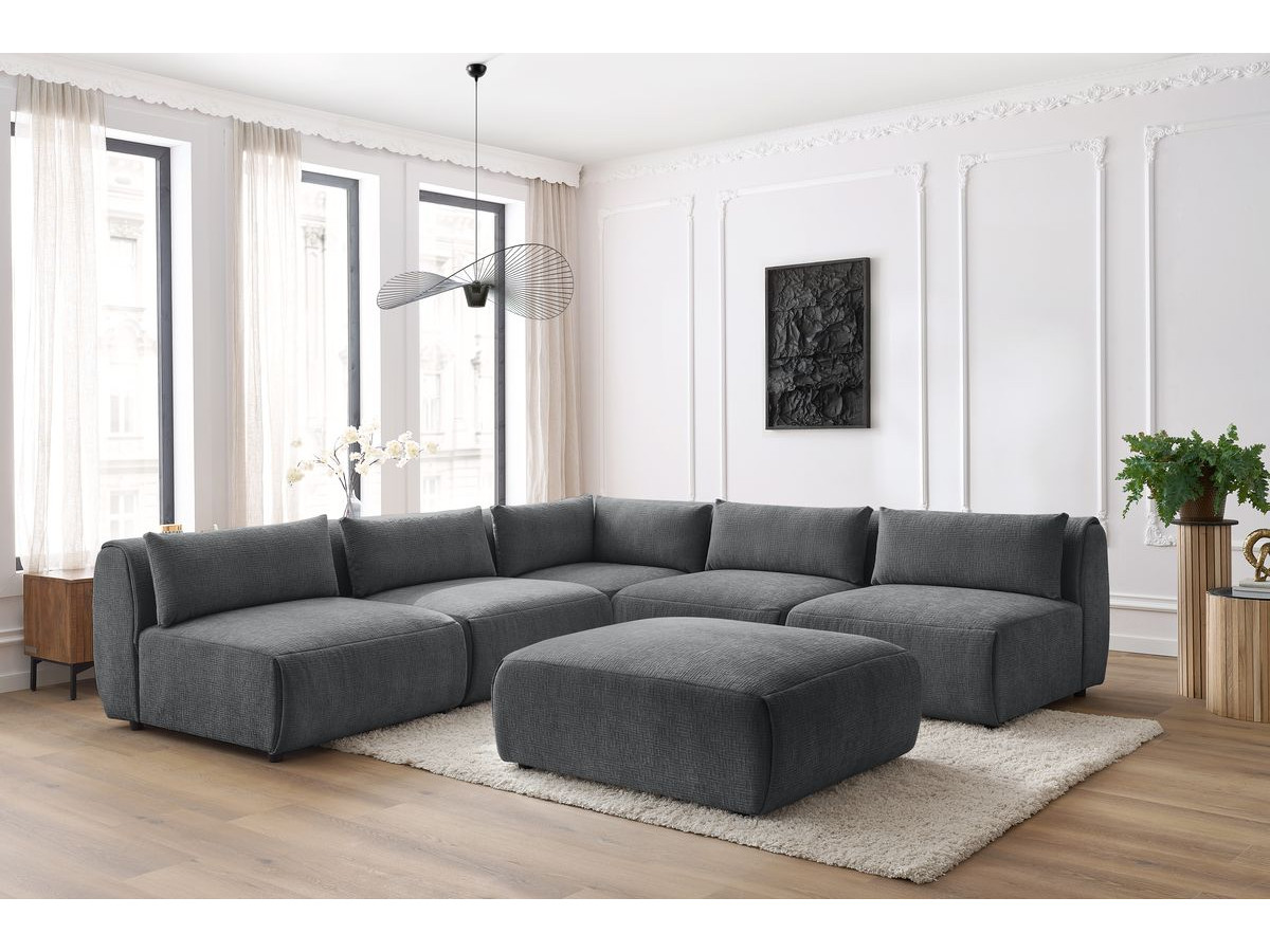 Bobochic Jeanne Ecksofa mit Pouf Strukturstoff Dunkelgrau