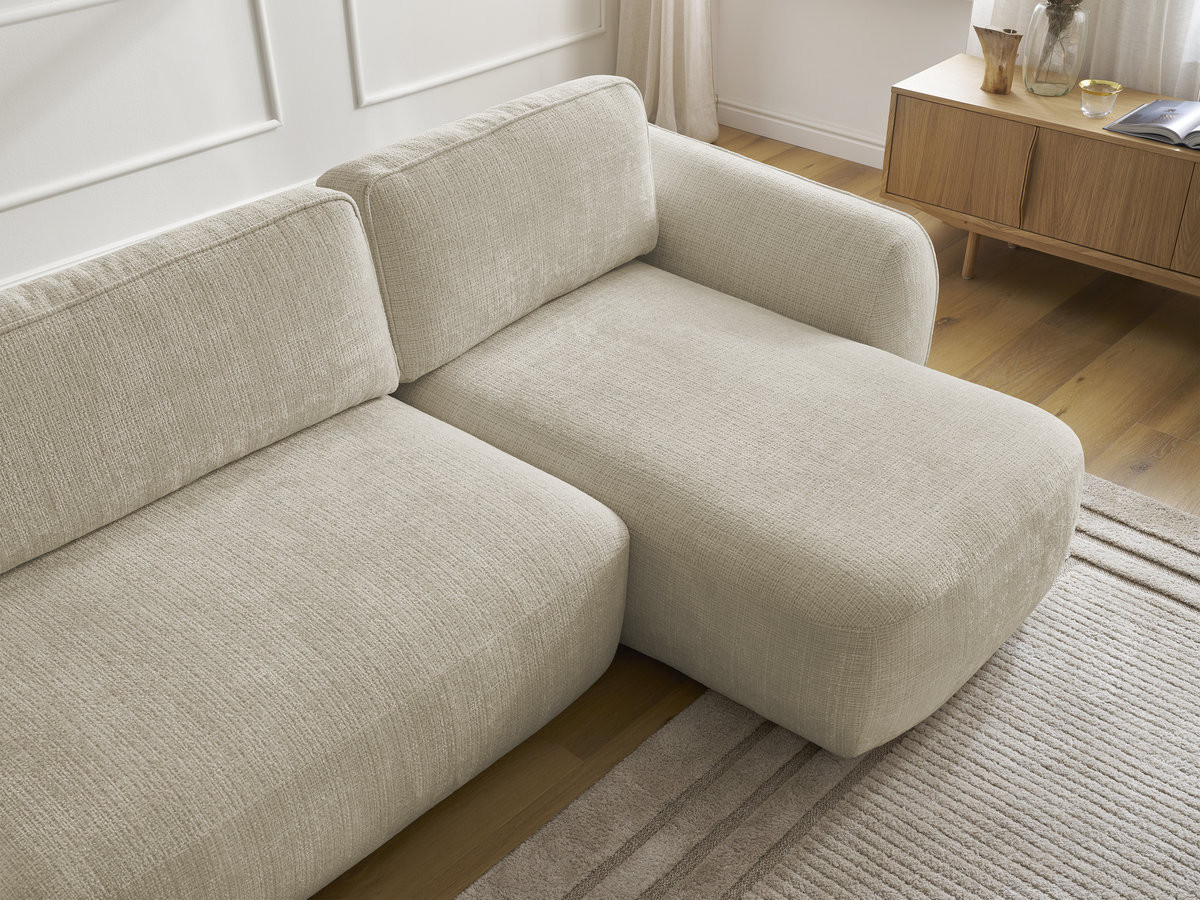 Bobochic Denise Ecksofa mit Schlaffunktion und Bettkasten 258 × 160 cm Strukturstoff Beige Ecke rechts