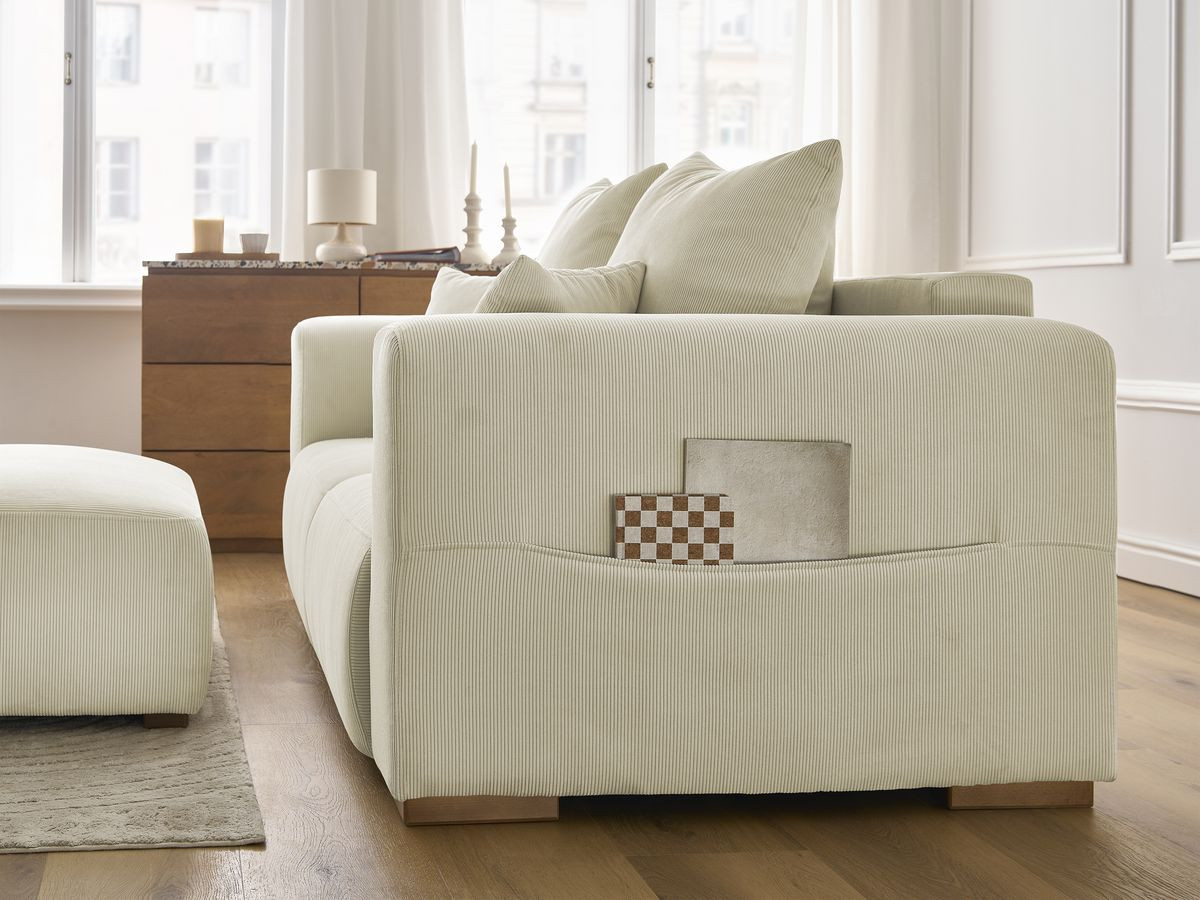 Bobochic Sidonie Sofa 3-Sitzer mit Pouf Cordsamt Beige