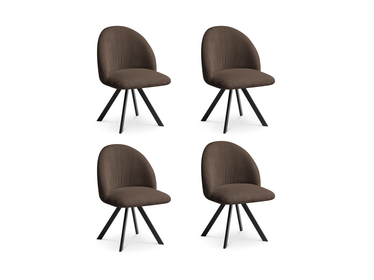 Bobochic Lalie Esszimmerstuhl 4er-Set mit Sternfuß Cordsamt Braun