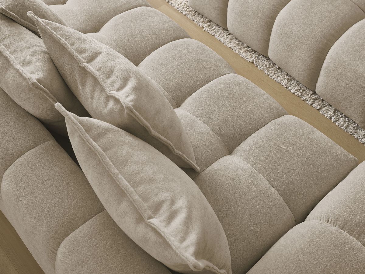 Bobochic Everest Schlafsofa 3-Sitzer mit Bettkasten und Pouf, 5 Kissen Strukturstoff Taupe