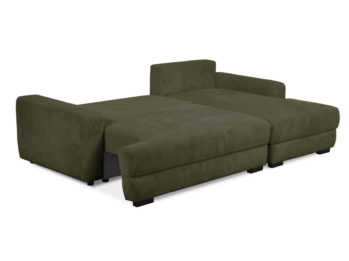 Bobochic Campi Ecksofa mit Schlaffunktion und Bettkasten Cordsamt Grün Ecke rechts