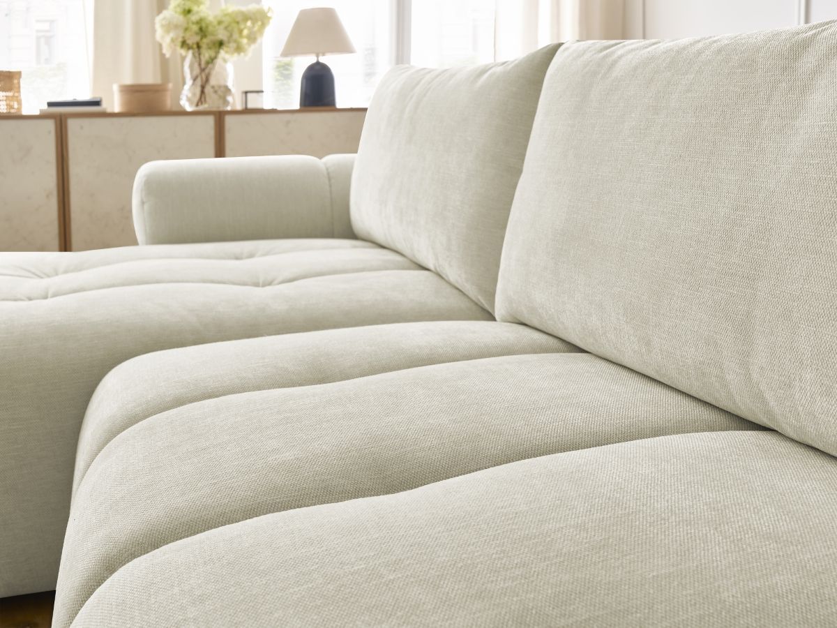 Bobochic Fuji Ecksofa mit Schlaffunktion und Bettkasten 292 × 160 cm Stoff Beige Ecke links