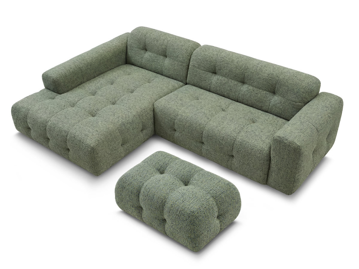 Bobochic Laura Ecksofa mit kleinem Pouf Melange-Stoff Hellgrün Ecke links