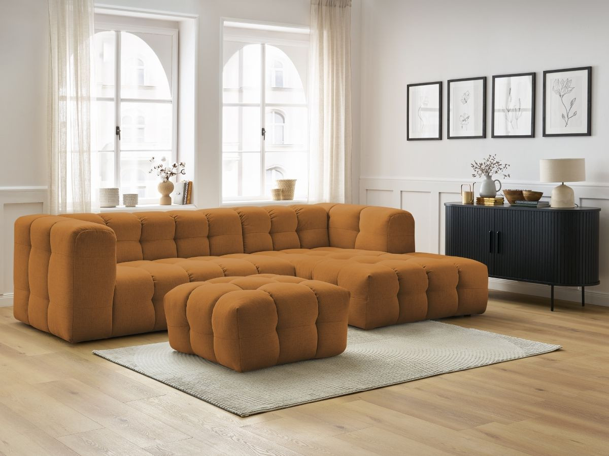 Bobochic Cloud Ecksofa mit Pouf 288 × 184 cm Stoff Gelb Ecke rechts