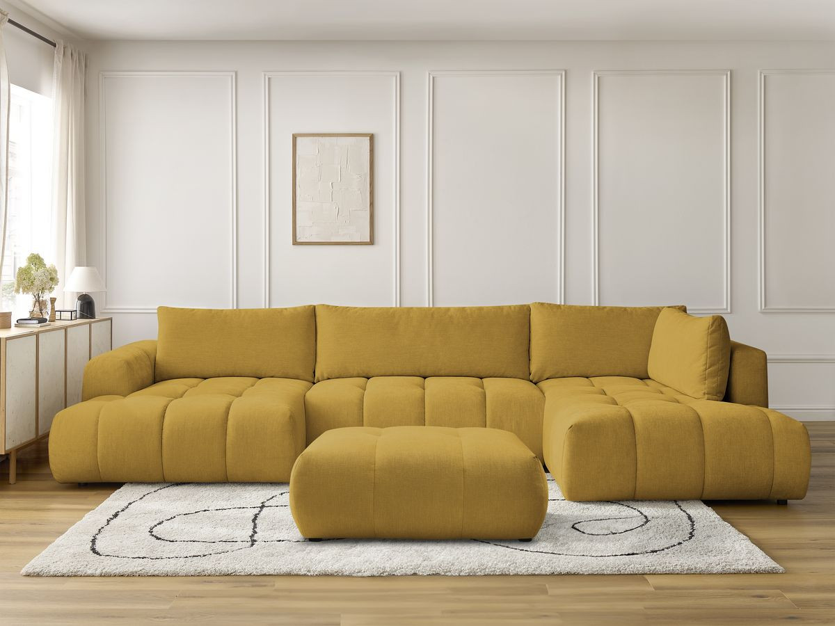 Bobochic Fuji Wohnlandschaft mit Pouf Stoff Gelb Ecke links