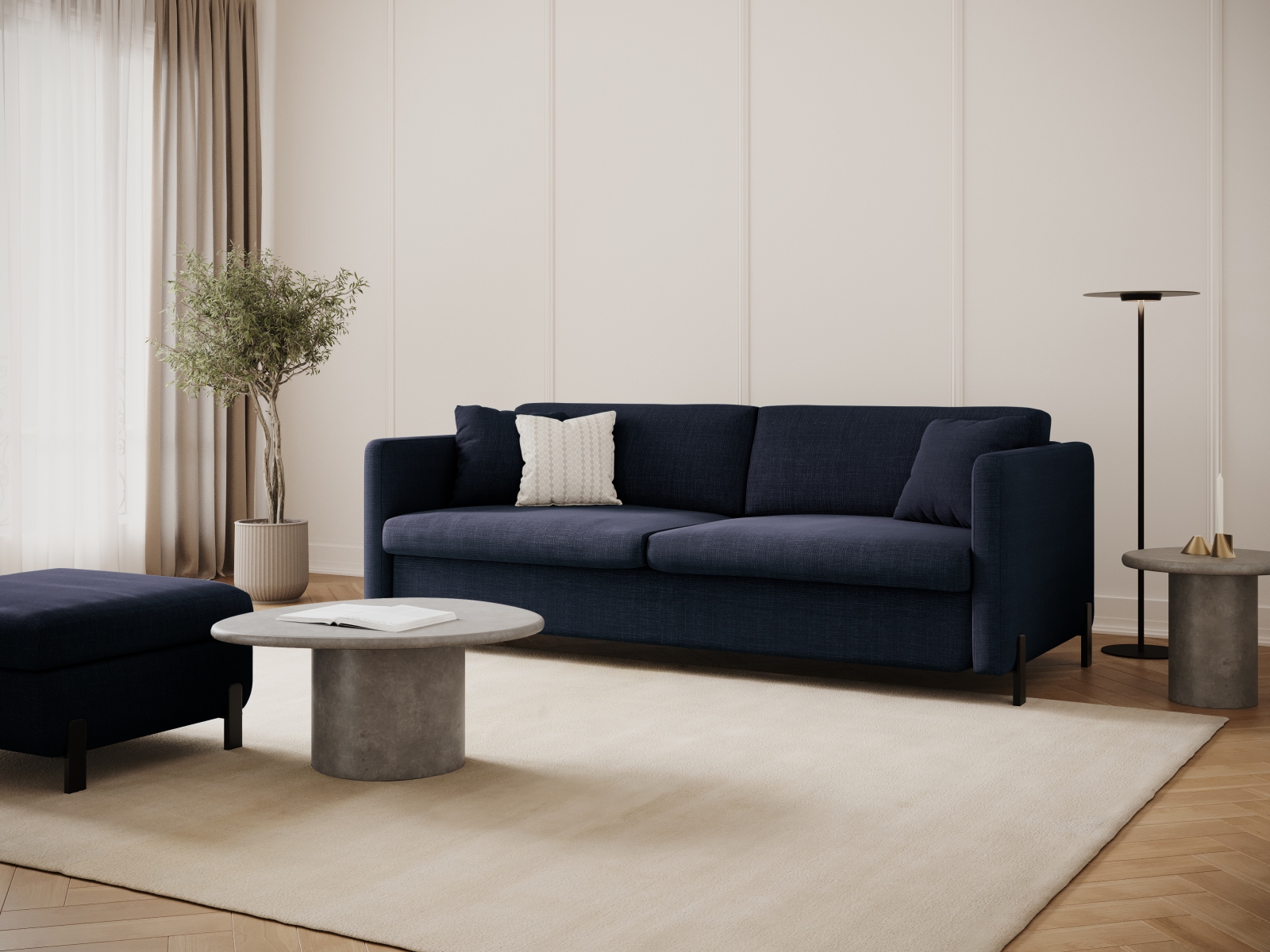 Micadoni Schlafsofa Gloria 3-Sitzer Strukturierter Stoff Blau 205x160