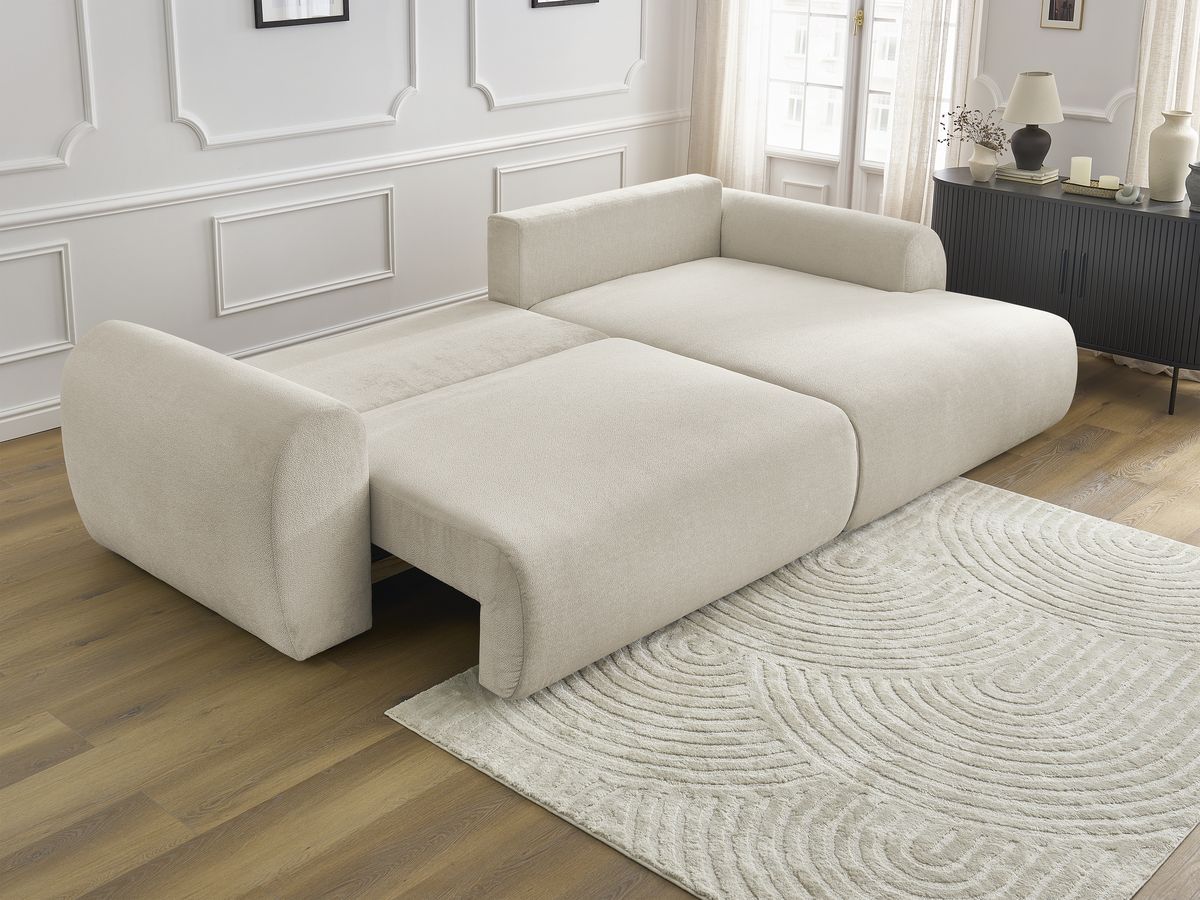 Bobochic Lucien Ecksofa mit Schlaffunktion und Bettkasten 314 × 167 cm Stoff Beige Ecke rechts
