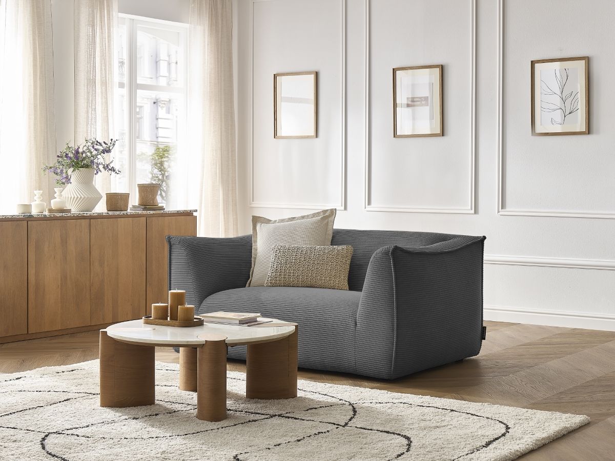 Bobochic Giorgia Sofa 2-Sitzer Cordsamt Dunkelgrau