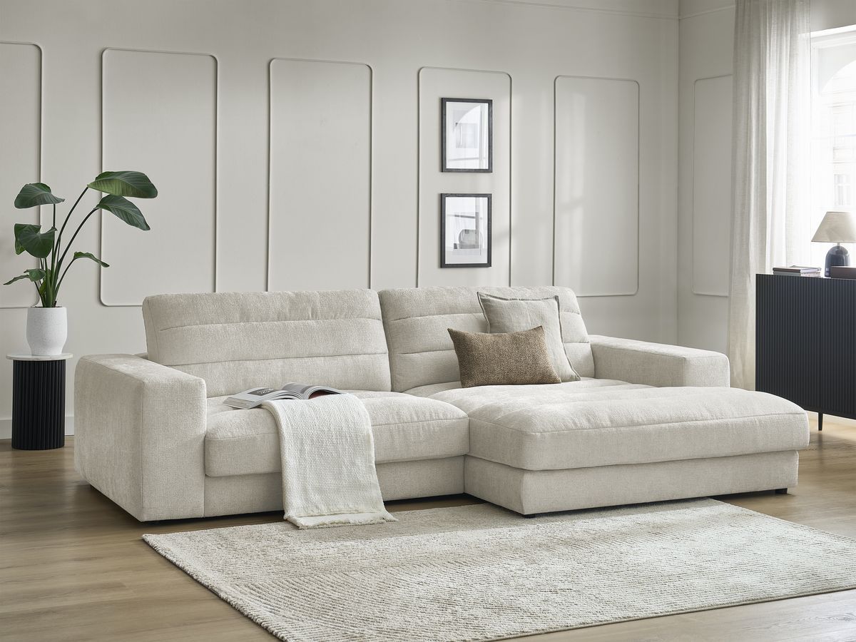 Bobochic Sierra Ecksofa Strukturstoff Beige Ecke rechts