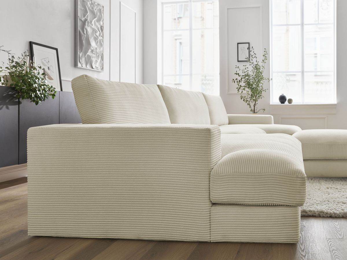 Bobochic Leonard Wohnlandschaft mit Pouf 404 × 159 cm Cordsamt Beige