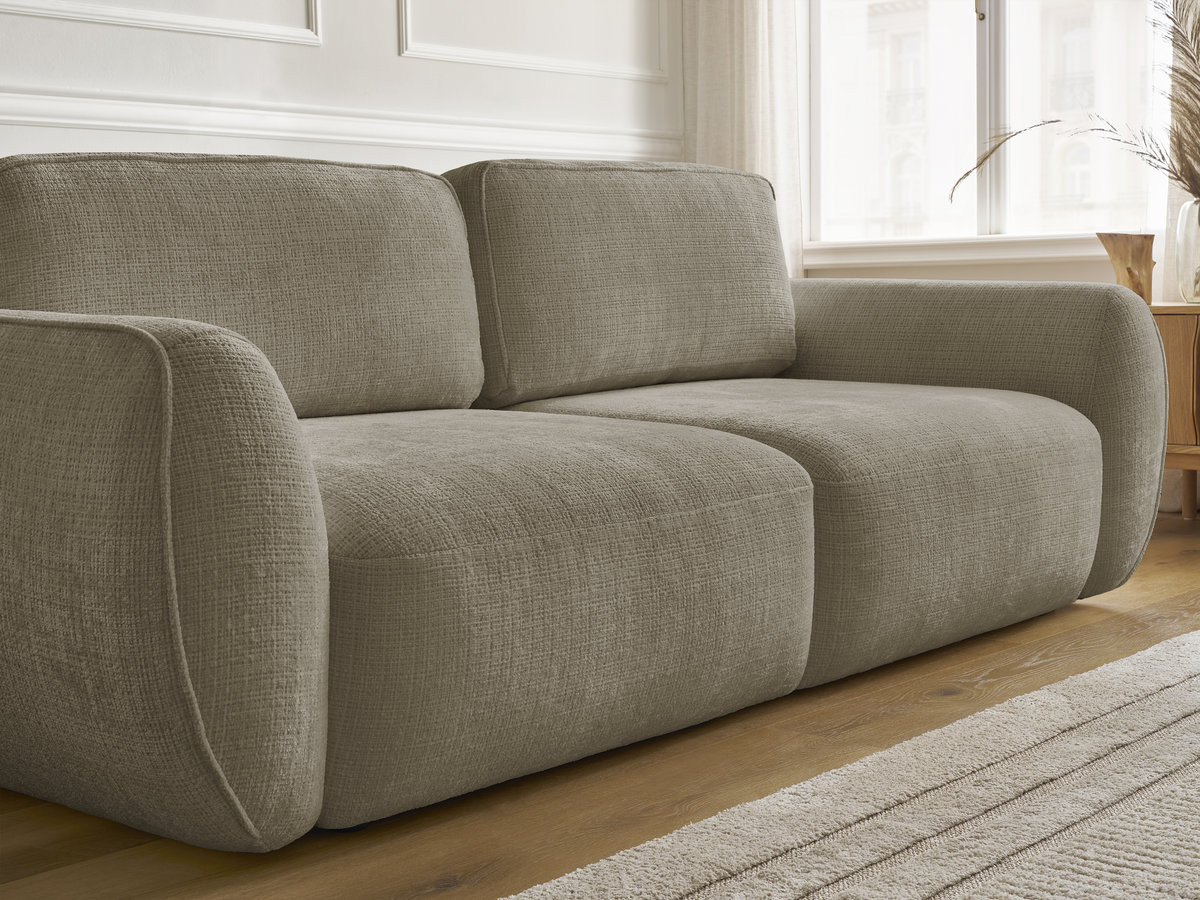 Bobochic Denise Schlafsofa 3-Sitzer mit Bettkasten Strukturstoff Taupe