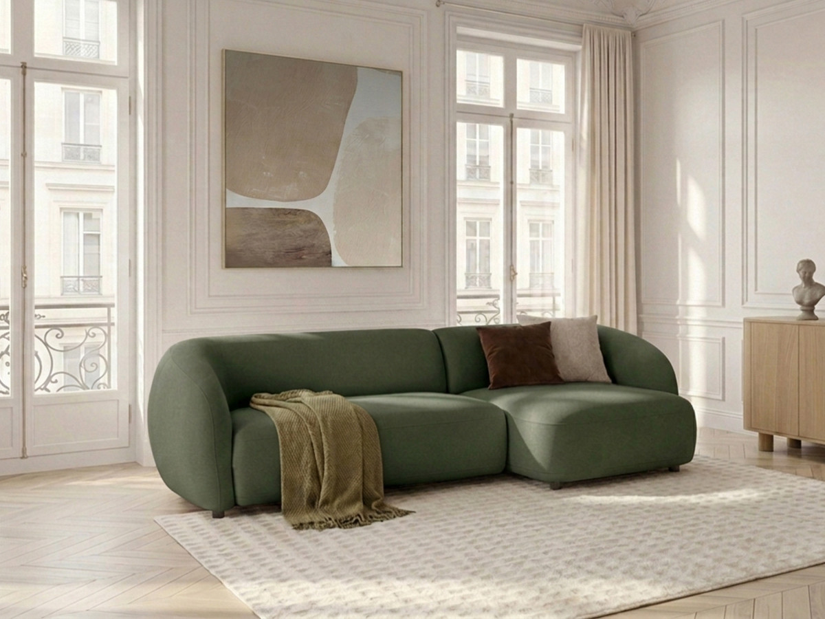 Bobochic Halo Ecksofa mit Schlaffunktion Stoff Grün Ecke rechts