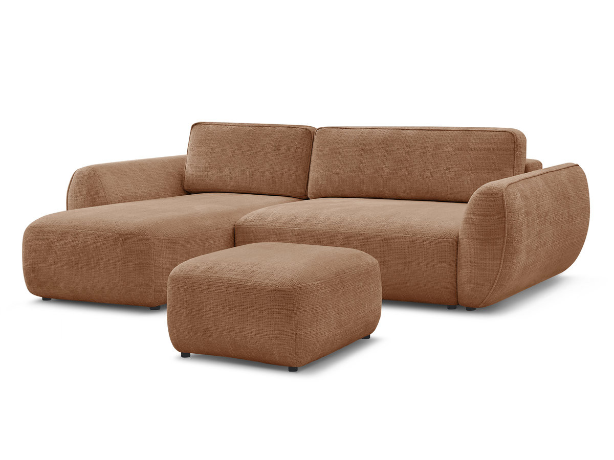 Bobochic Denise Ecksofa mit Schlaffunktion und Bettkasten und Pouf 258 × 160 cm Strukturstoff Orange Ecke links