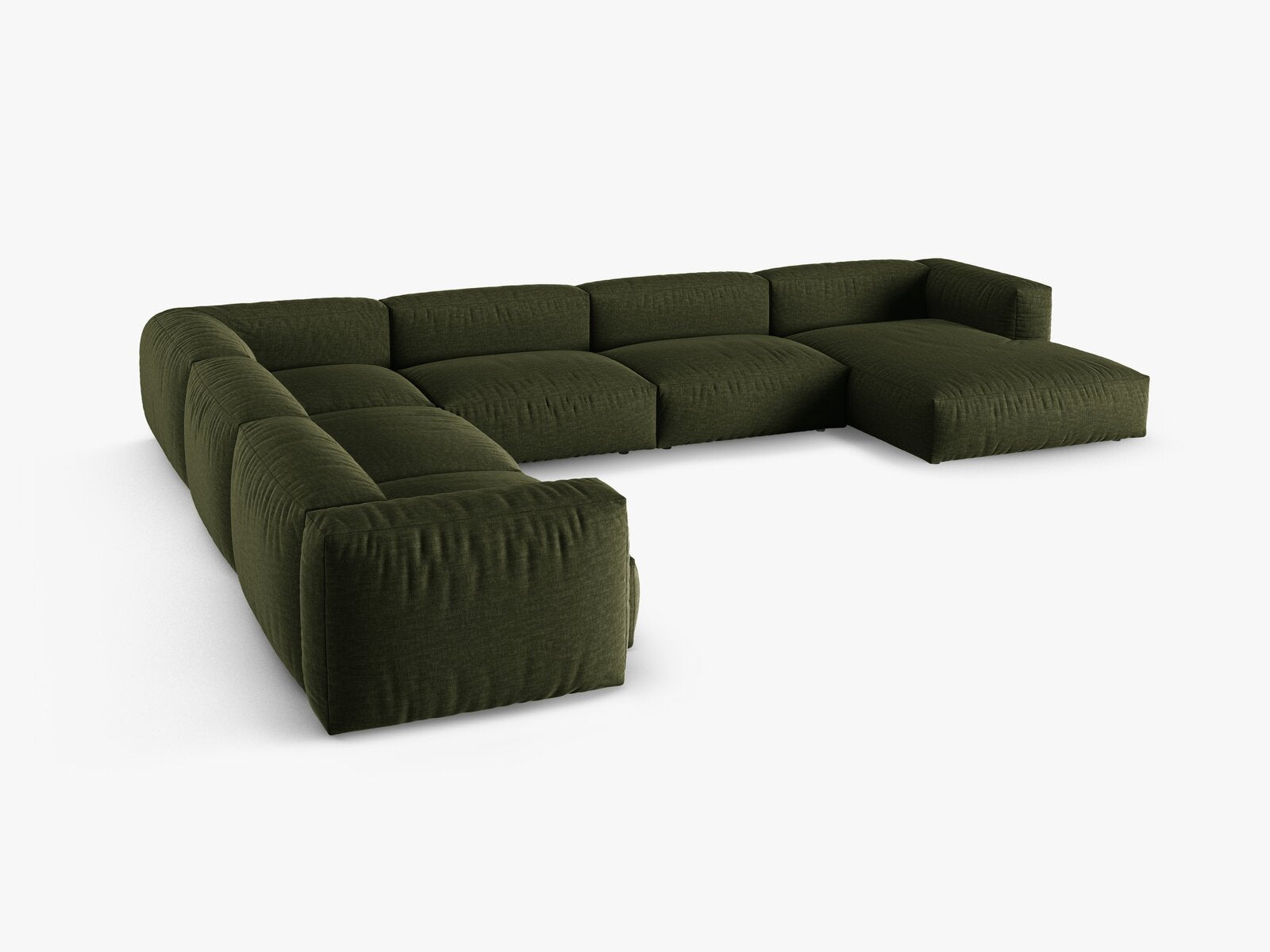 Micadoni modulares Ecksofa XL Martina 6-Sitzer 90cm Sitztiefe Links Strukturierter Stoff Boston Grün