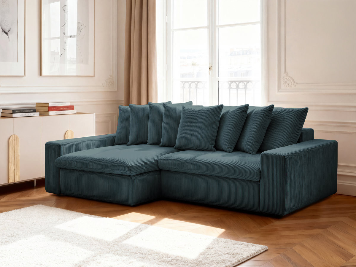 Bobochic Enore Ecksofa 330 × 157 cm Cordsamt Dunkelblau Ecke links