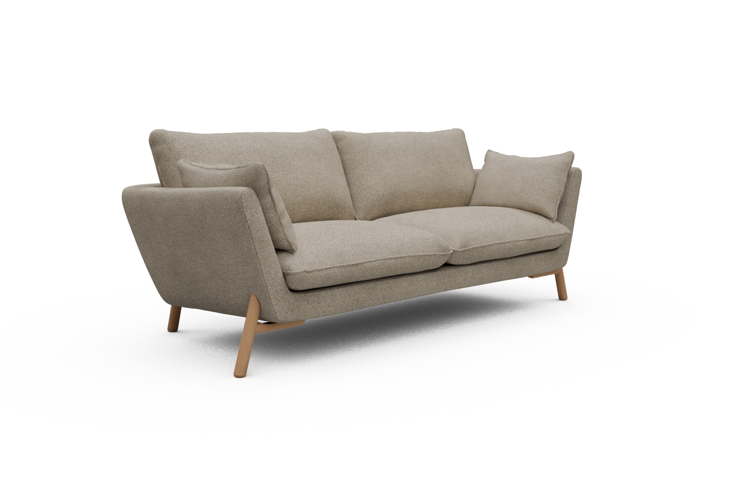 Sofa Emil 3-Sitzer Beinfarbe Eiche Natur Boucle-Beige