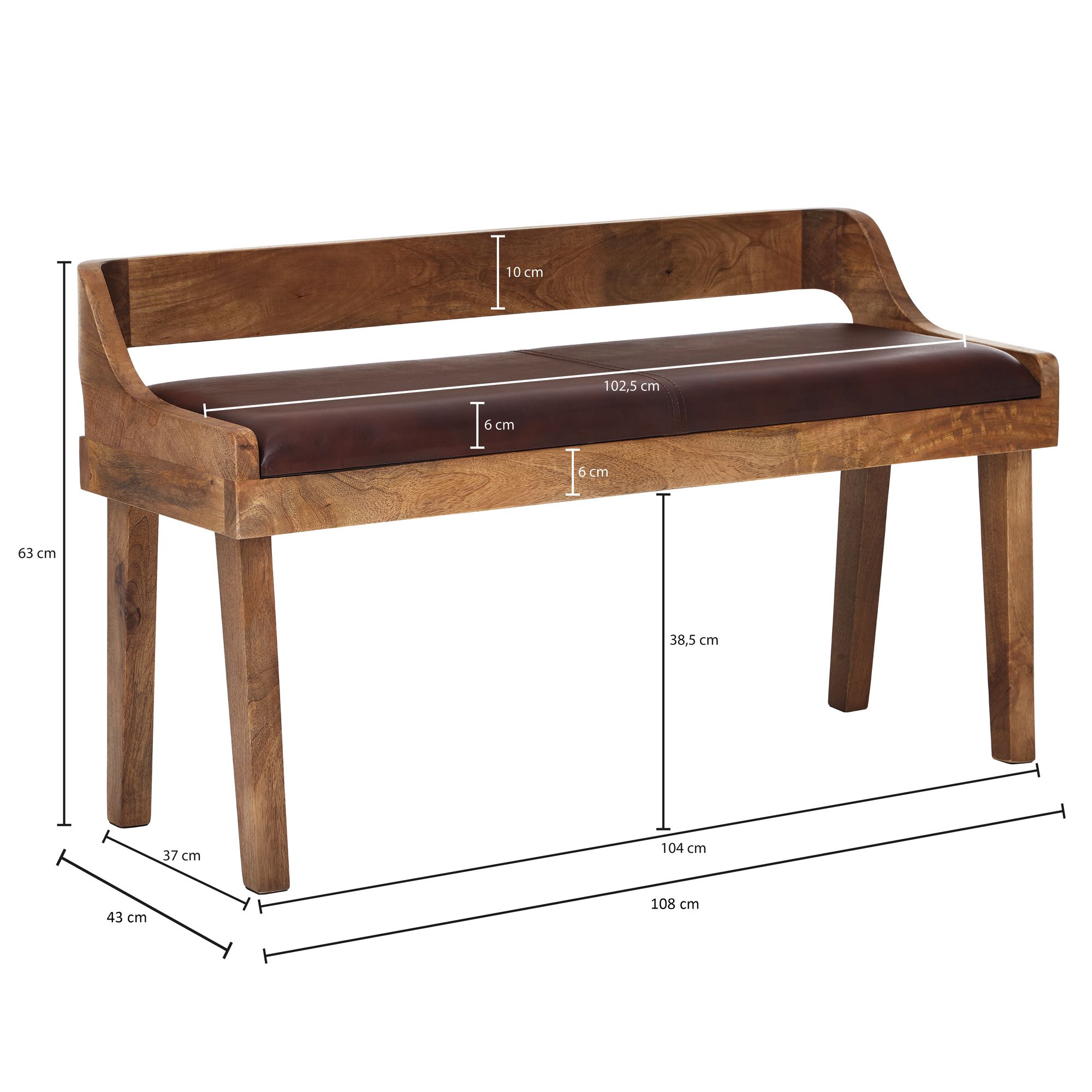 Sitzbank Terndrup Echtleder Mango 108 × 43 × 63 cm