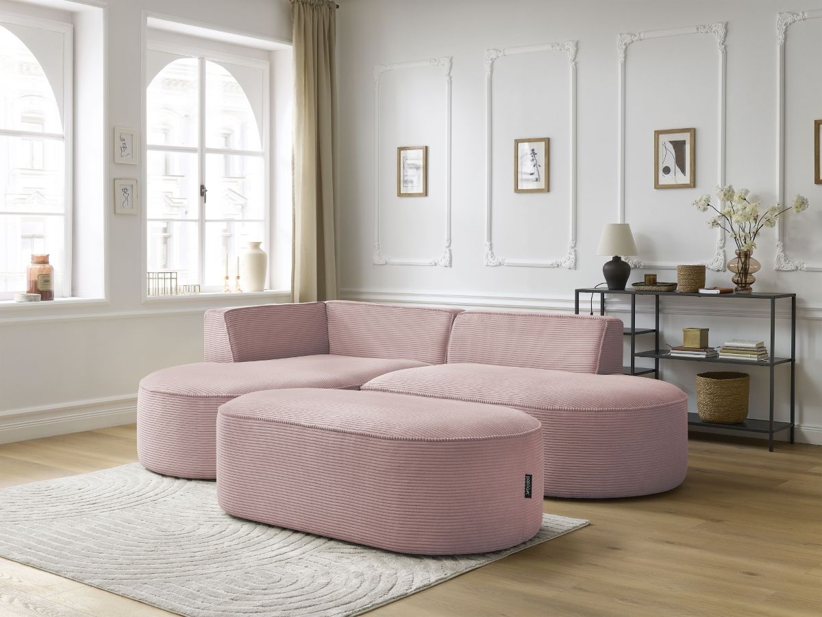 Bobochic Rousseau Ecksofa mit Pouf Cordsamt Violett Ecke links