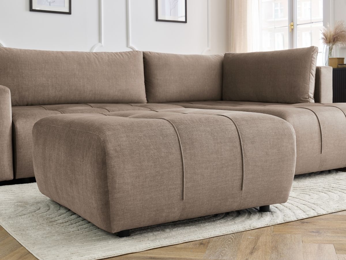 Bobochic Arsene Ecksofa mit Schlaffunktion und Bettkasten und Pouf 277 × 200 cm Samt Taupe Ecke rechts