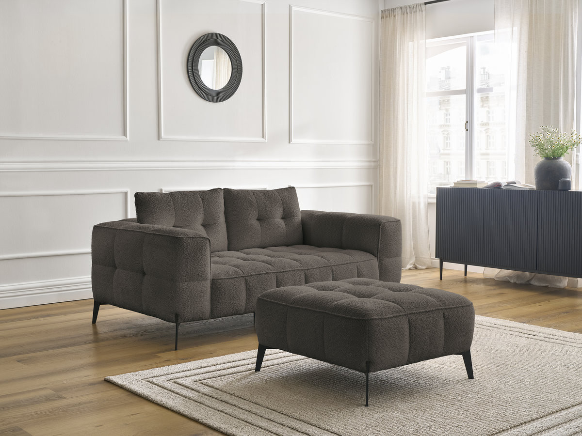 Bobochic Anis Sofa 2-Sitzer mit Pouf Bouclé-Stoff Braun